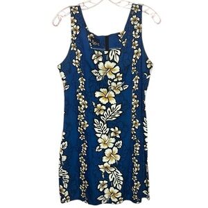 VTG Royal Creations Hawaiian Blue Yellow Floral Dress. Size XL (Fits Like M)